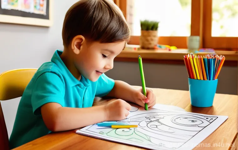 토마스와 친구들 색칠공부 자료 - Prompt 1: Focused Child's Creative Corner**