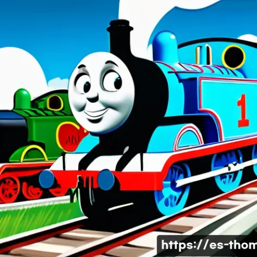 토마스와 친구들 배경화면 다운로드 - A vibrant and colorful digital illustration of Thomas the Tank Engine and his friends on the railway...