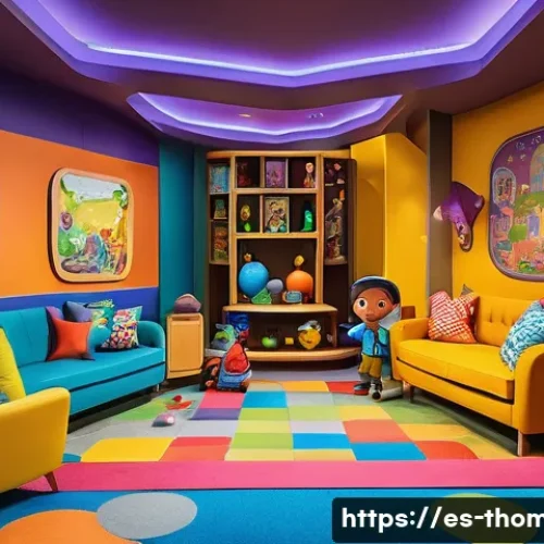 토마스와 친구들 방 탈출 테마 - A vibrant children&rsquo;s escape room scene set in a colorful, whimsical fantasy world filled with famili...