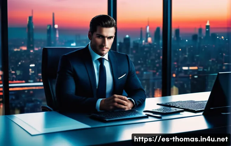 기관차별 악역 등장 에피소드 - A charismatic corporate villain in a sleek, modern office overlooking a bustling cityscape at dusk, ...