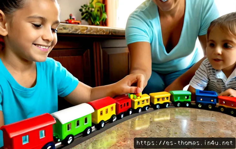 토마스와 친구들 에피소드 인기 투표 - Photorealistic Spanish family living room, a cheerful child and grandparent choosing between several...