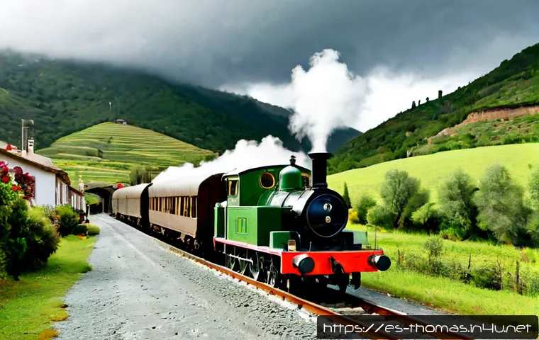 토마스와 친구들 교훈이 담긴 이야기 - Photorealistic storybook-style scene of a friendly small steam locomotive helping a stranded freight...